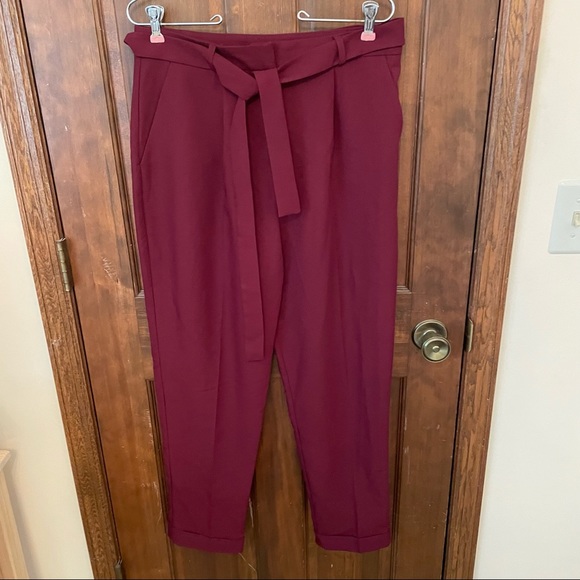 OPEN TO OFFERS ASOS Peg Leg Burgundy Pants with Obi Tie - Picture 5 of 9